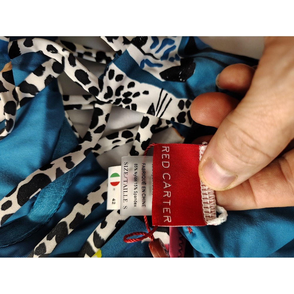 Red Carter Womens Jungle Safari Animal Print Cutout One Piece Swimsuit Blue S - Picture 4 of 7
